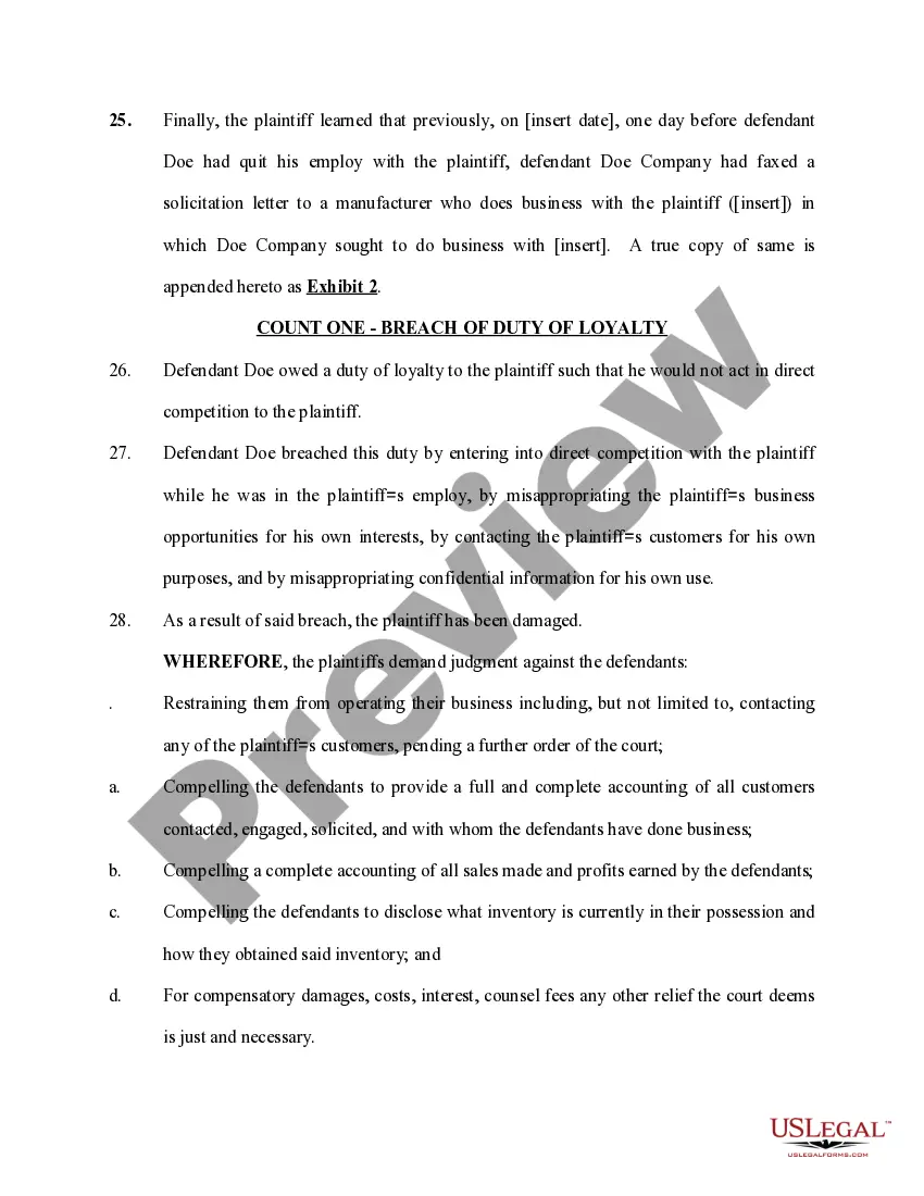 Preview Complaint by Employer for Tortious Acts by Employee