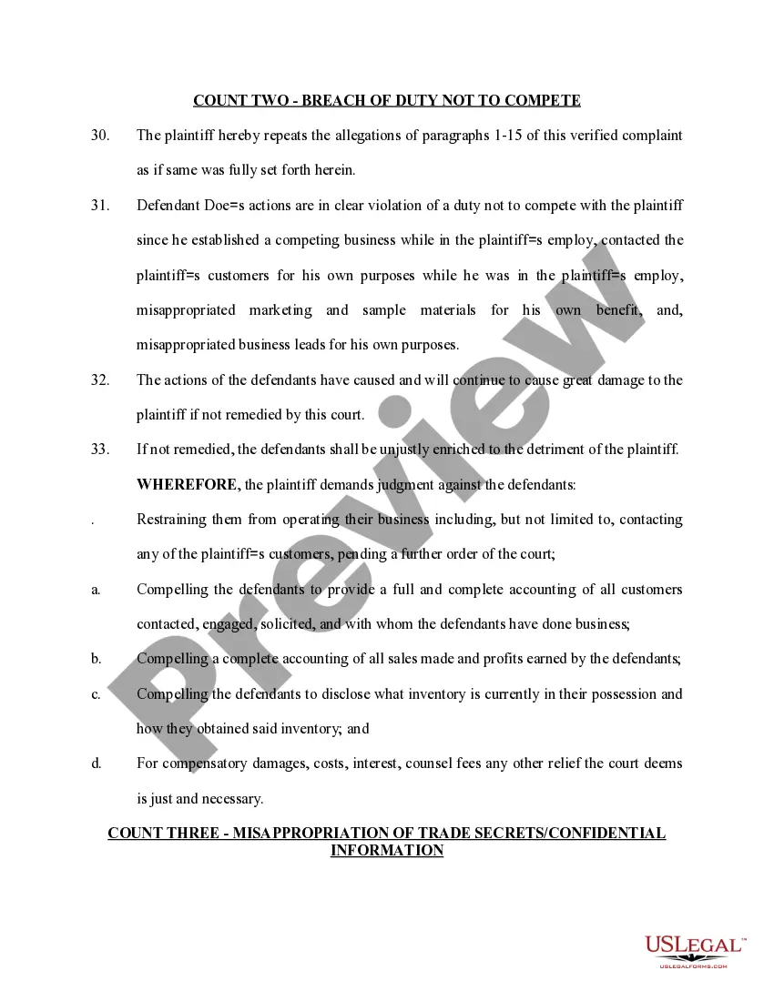 Preview Complaint by Employer for Tortious Acts by Employee