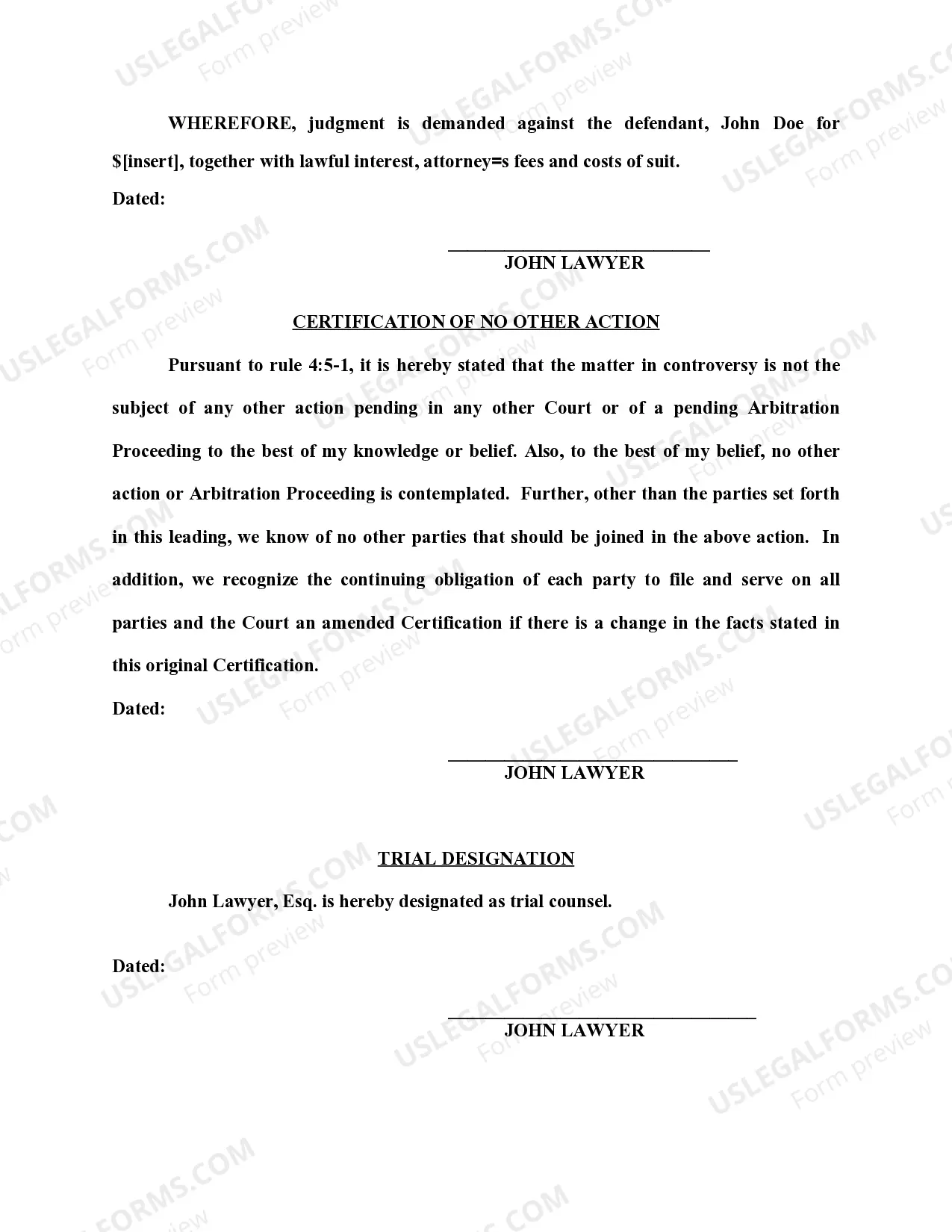 Preview Complaint by Law Firm for Breach of Retainer