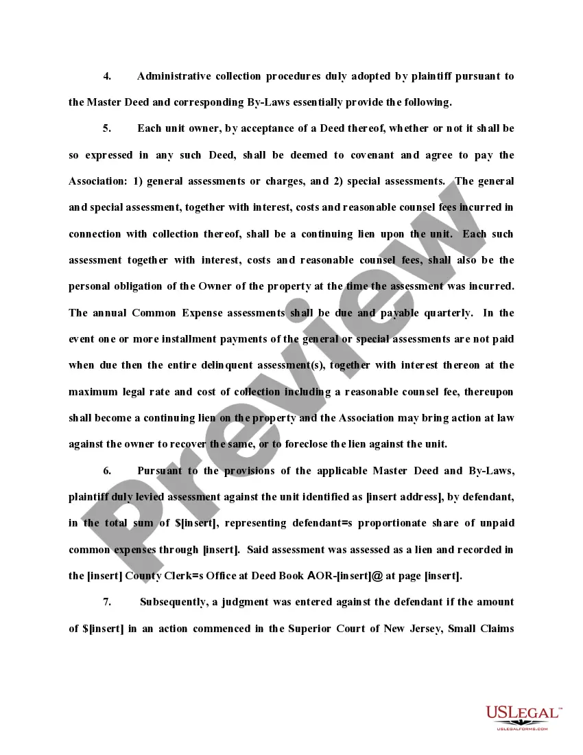 Get Complaint Condominium Lien Foreclosure Preview Complaint Condominium Lien Foreclosure