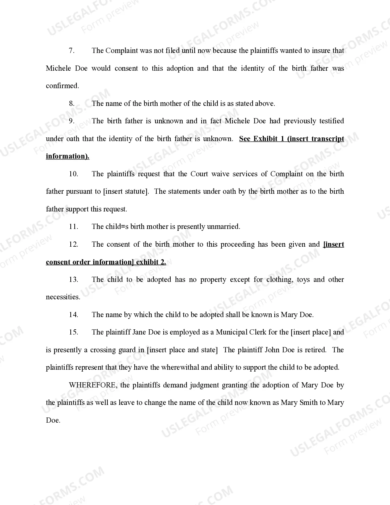 Preview Complaint for Adoption