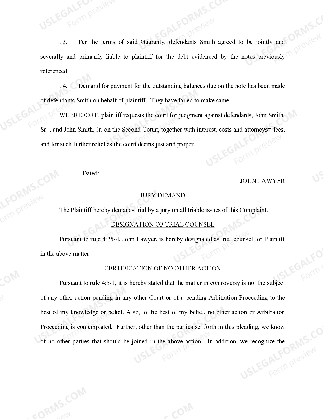 Preview Complaint for Breach of Promissory Note