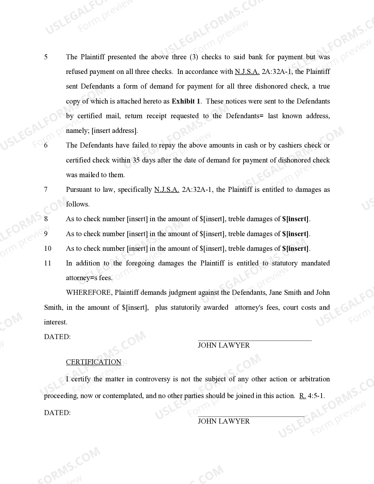 Preview Complaint for Dishonored Check