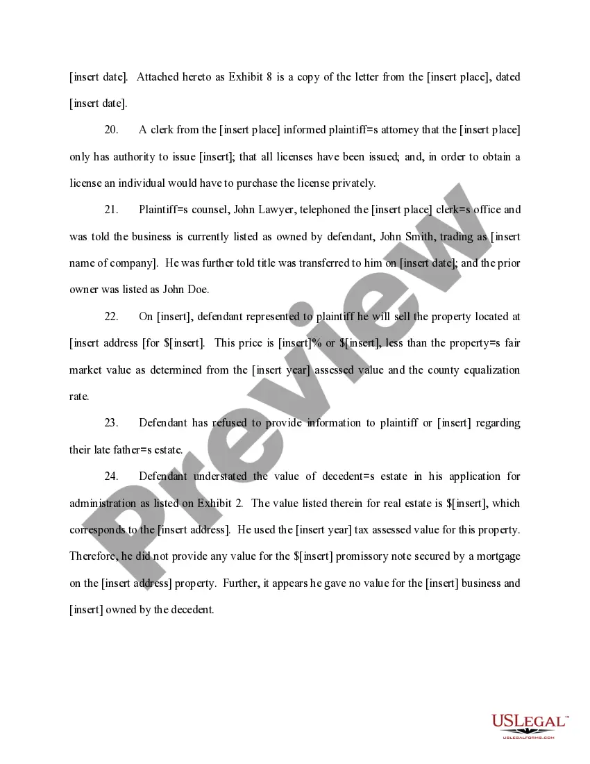 Preview Complaint for Fraud and Self Dealing by Personal Representative