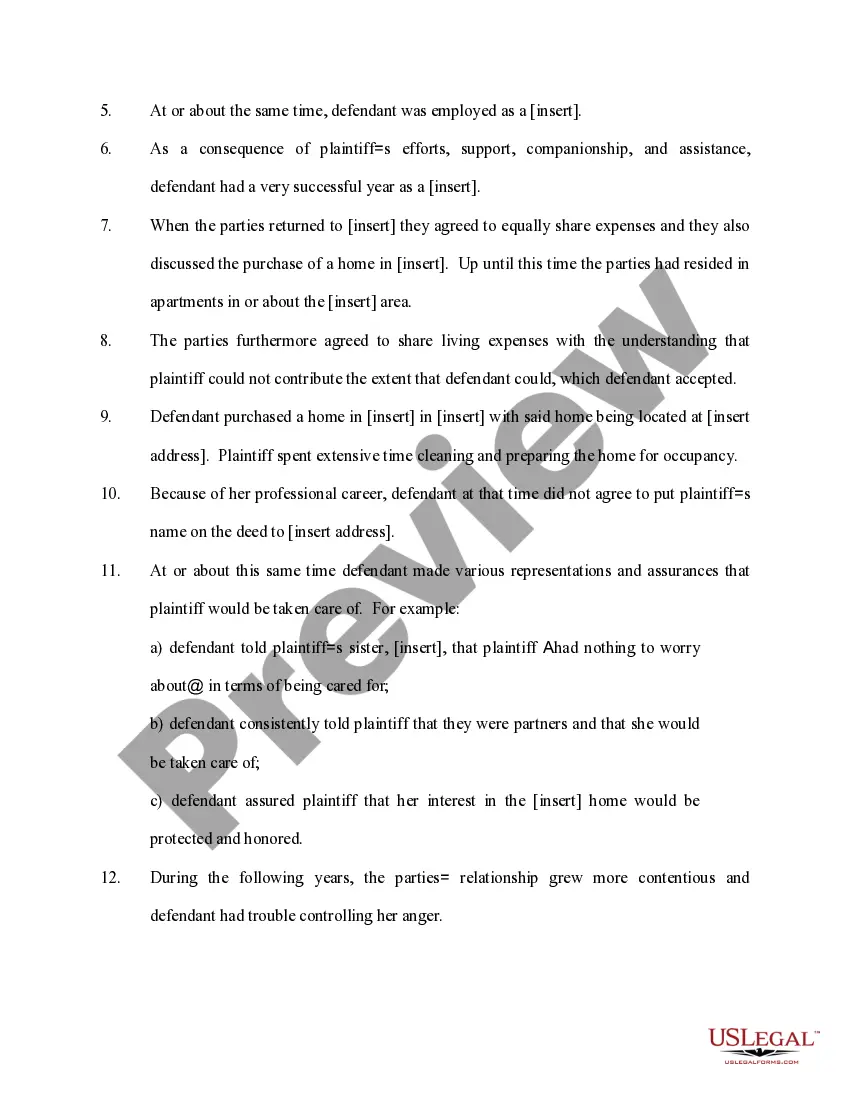 Preview Complaint for Palimony