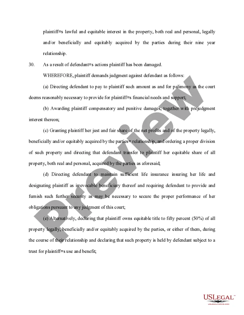 Preview Complaint for Palimony