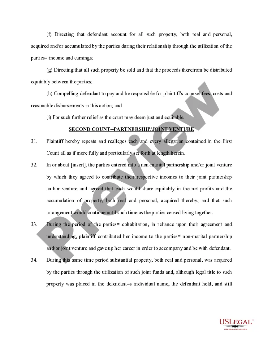 Preview Complaint for Palimony