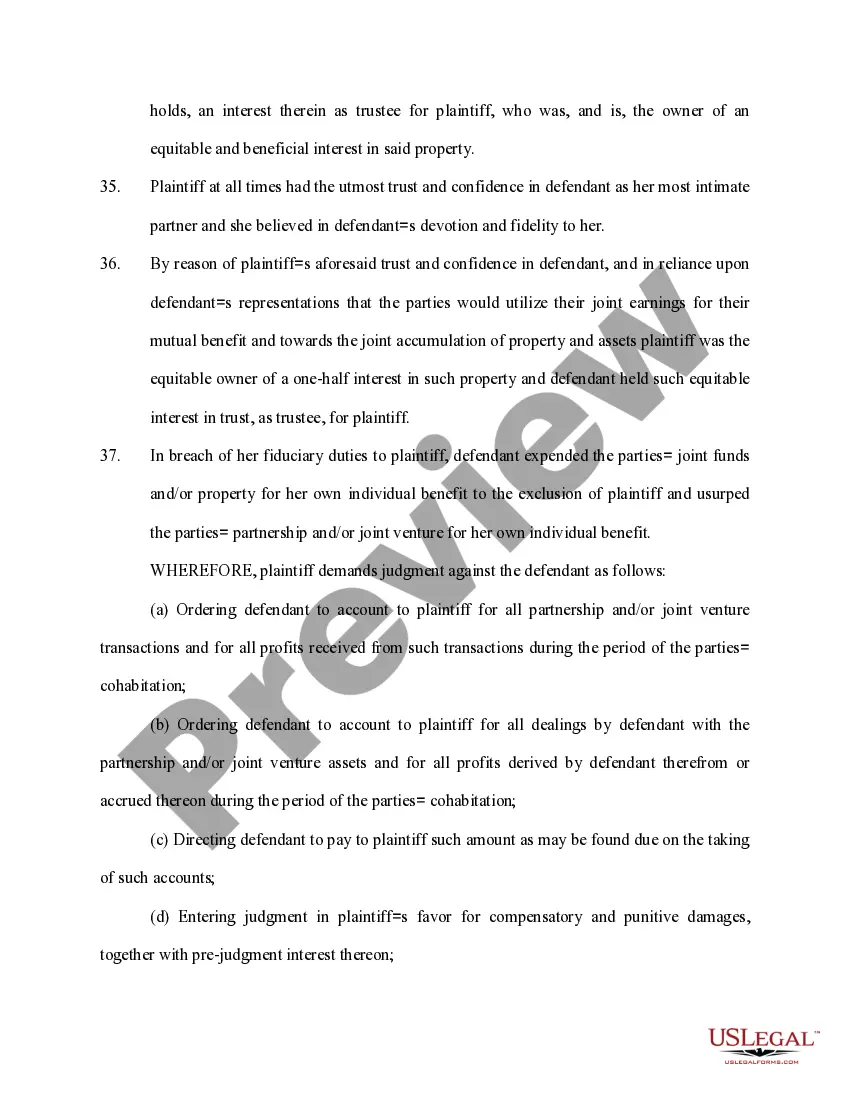 Preview Complaint for Palimony