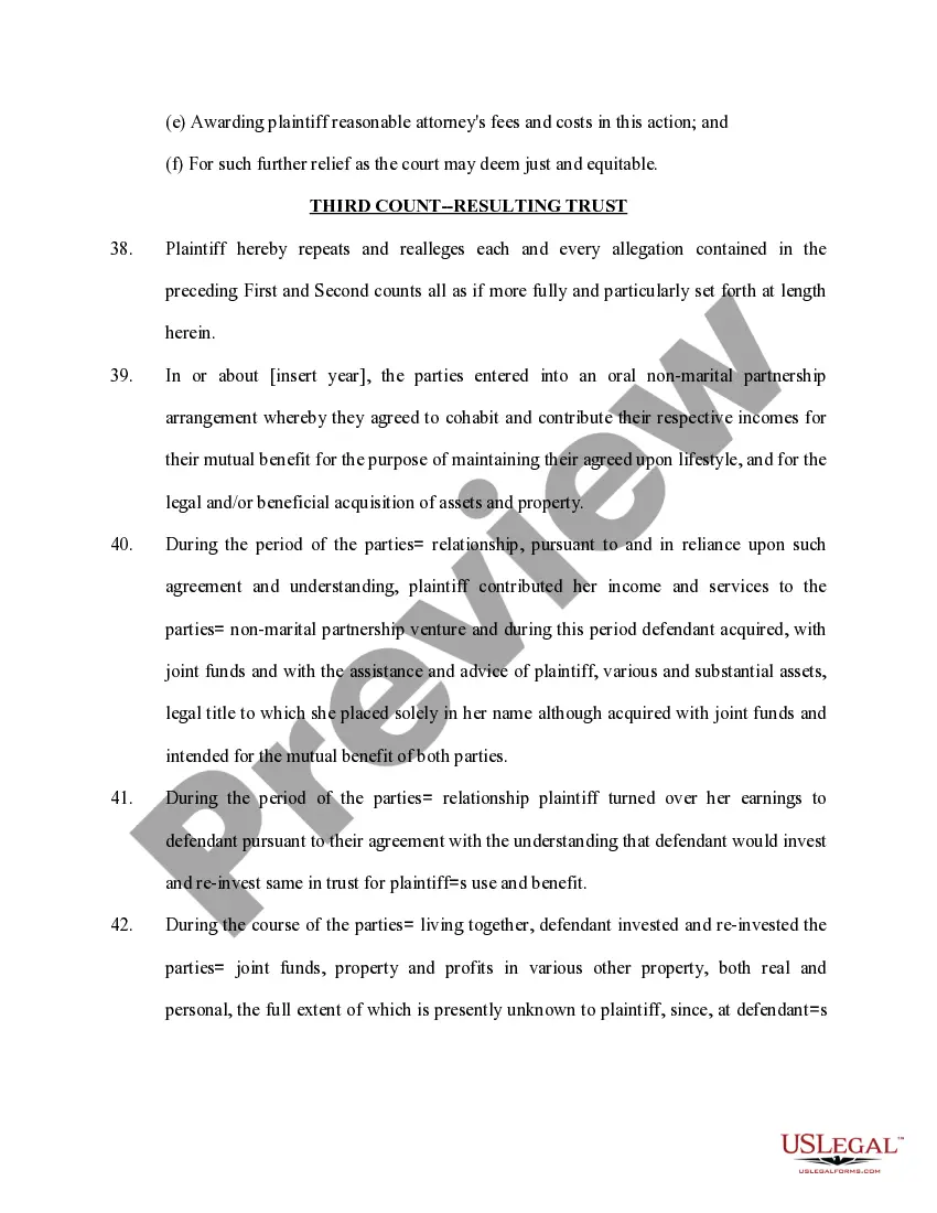 Preview Complaint for Palimony