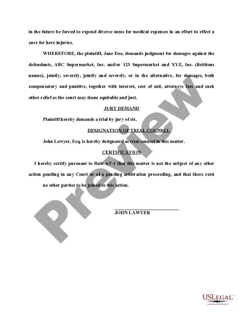 Preview Complaint for Personal Injuries by Fellow Invitee in Supermarket