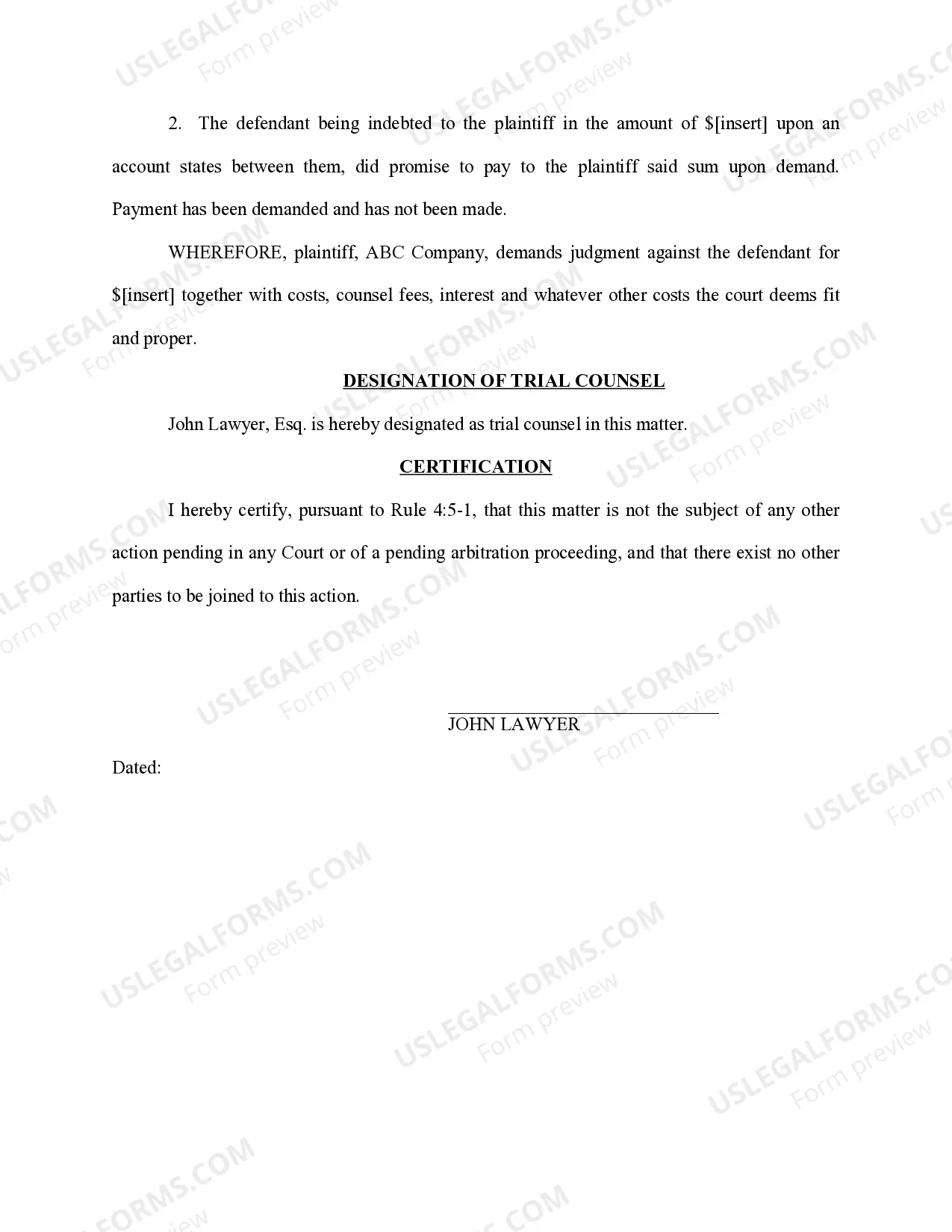 Preview Complaint for Rent Arrearage