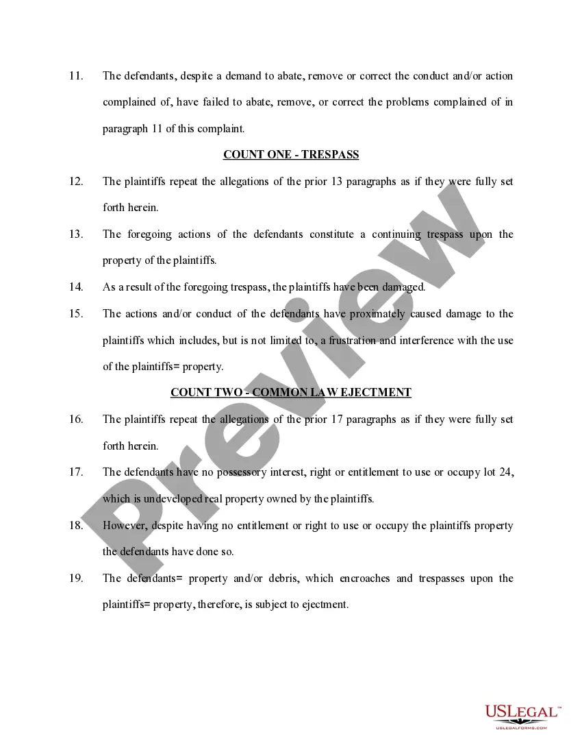 Get Complaint for Trespass to Lands Preview Complaint for Trespass to Lands