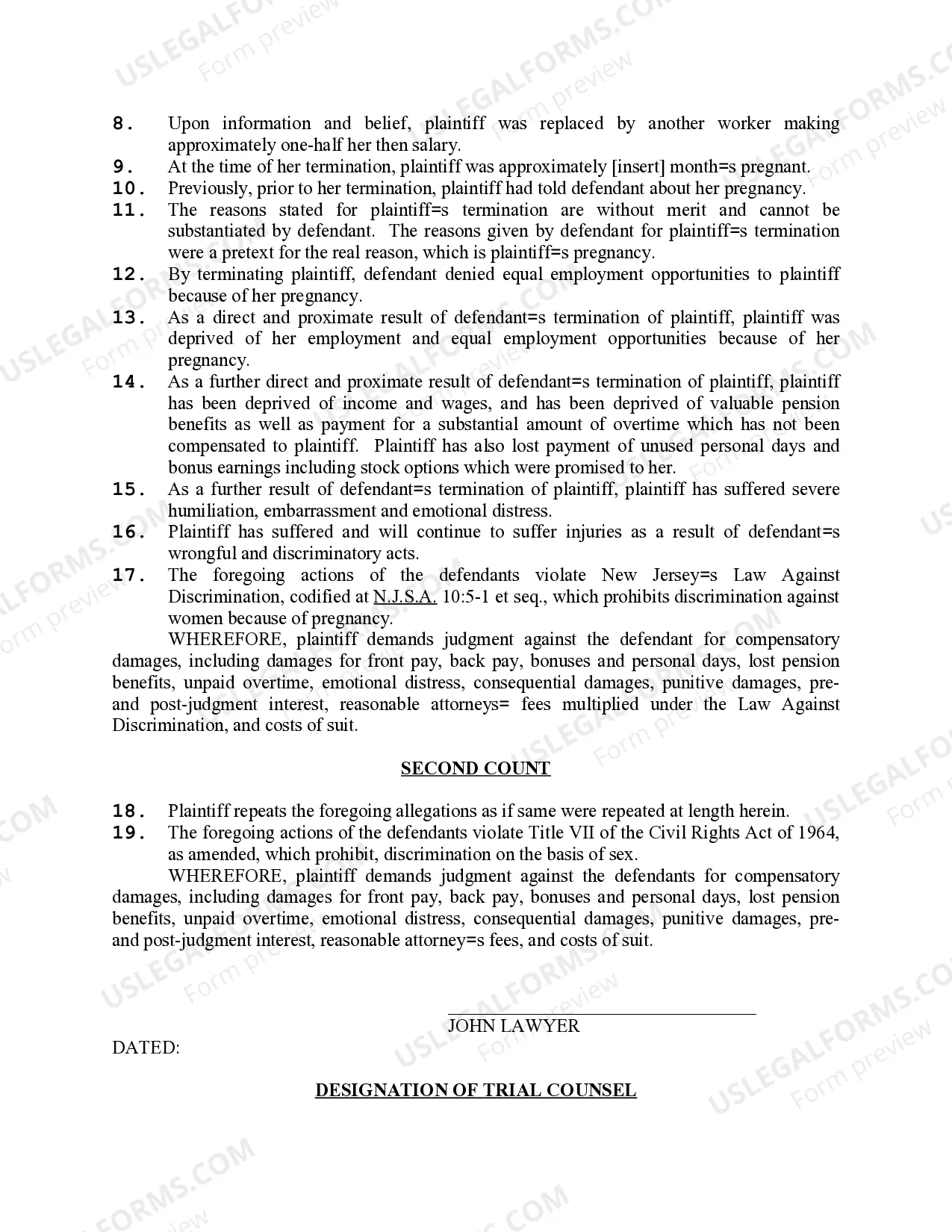 Preview Complaint Pregnancy Discrimination