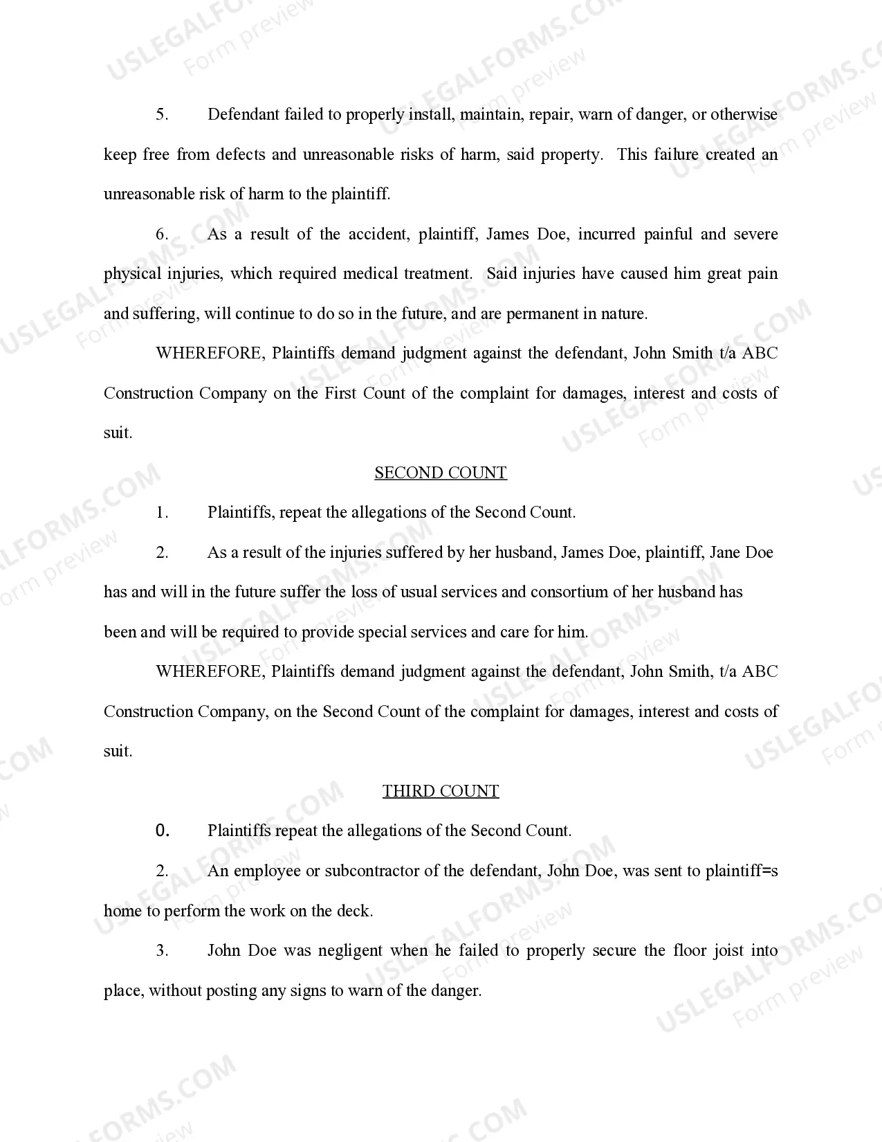 Preview Complaint Personal Injuries Against Home Contractor