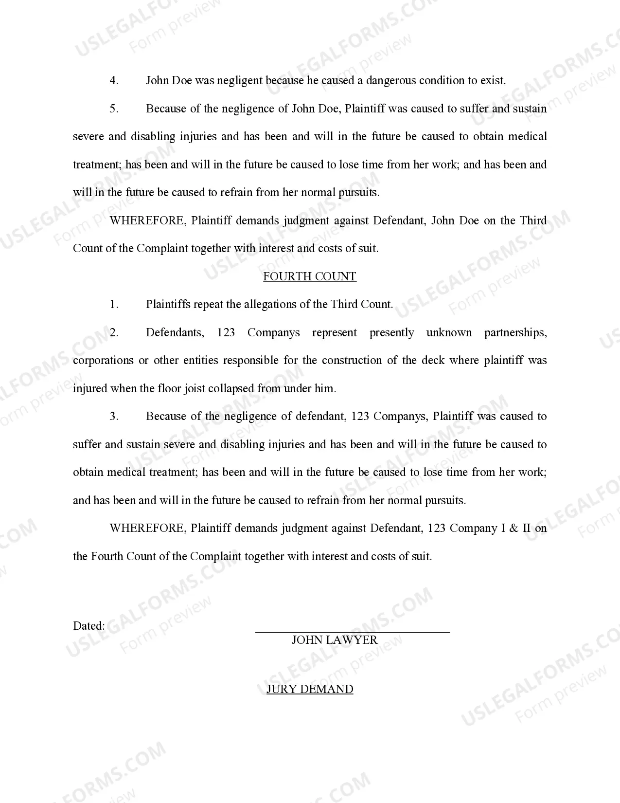 Preview Complaint Personal Injuries Against Home Contractor