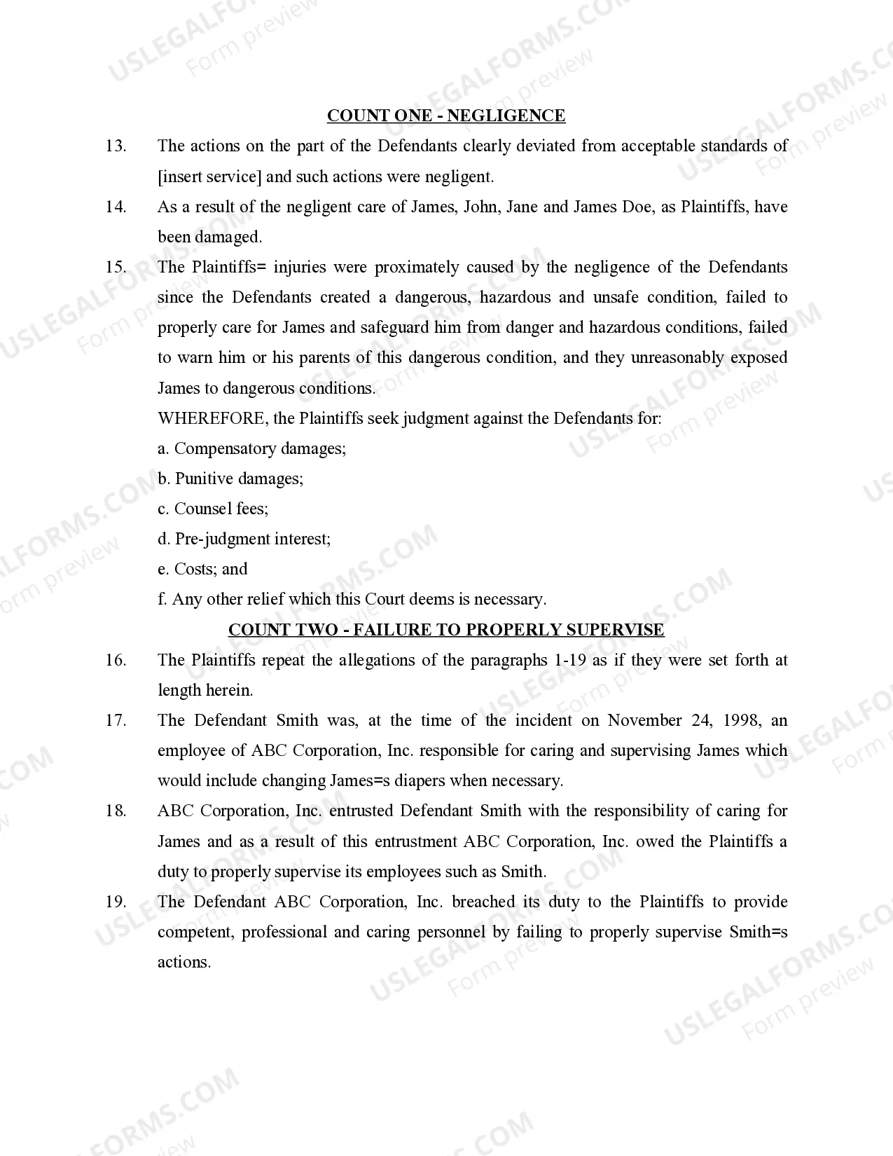 Preview Complaint Personal Injuries Supervise and Train