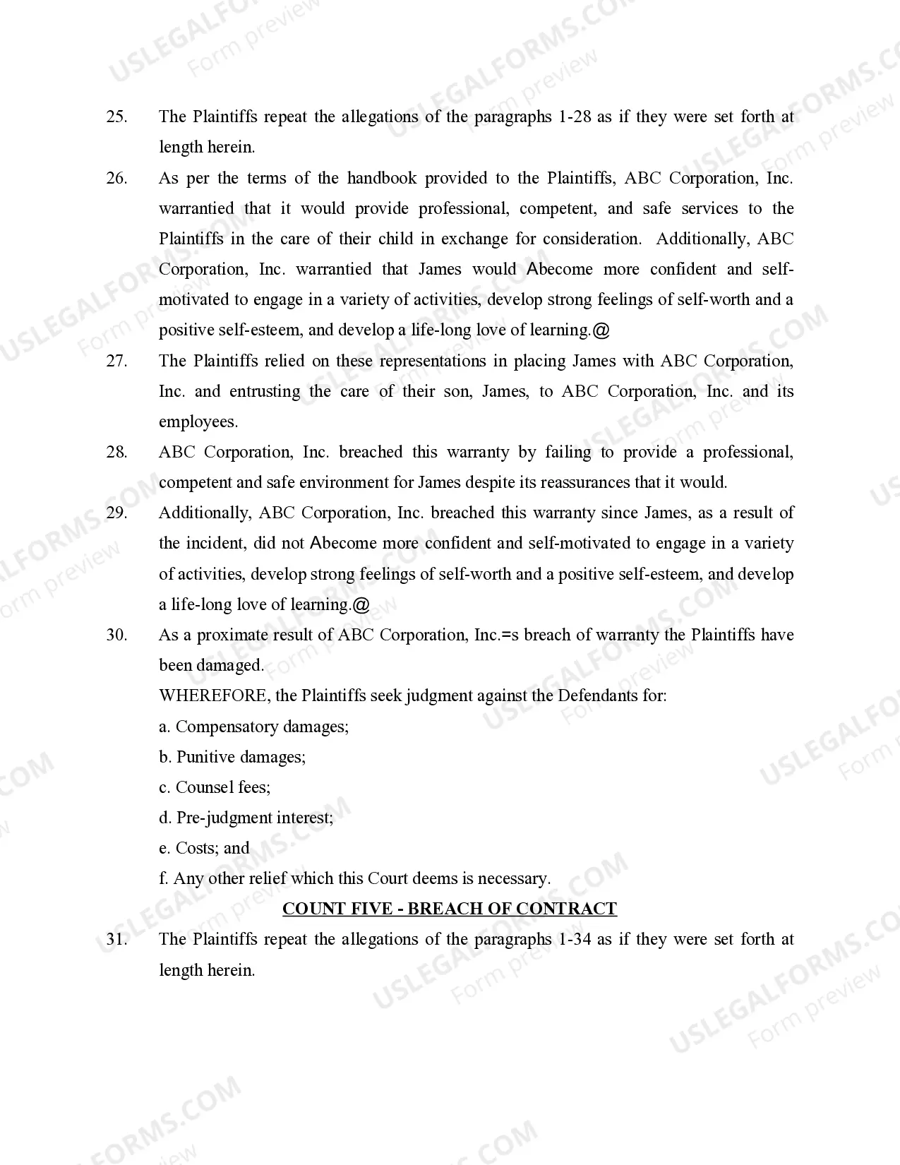 Preview Complaint Personal Injuries Supervise and Train