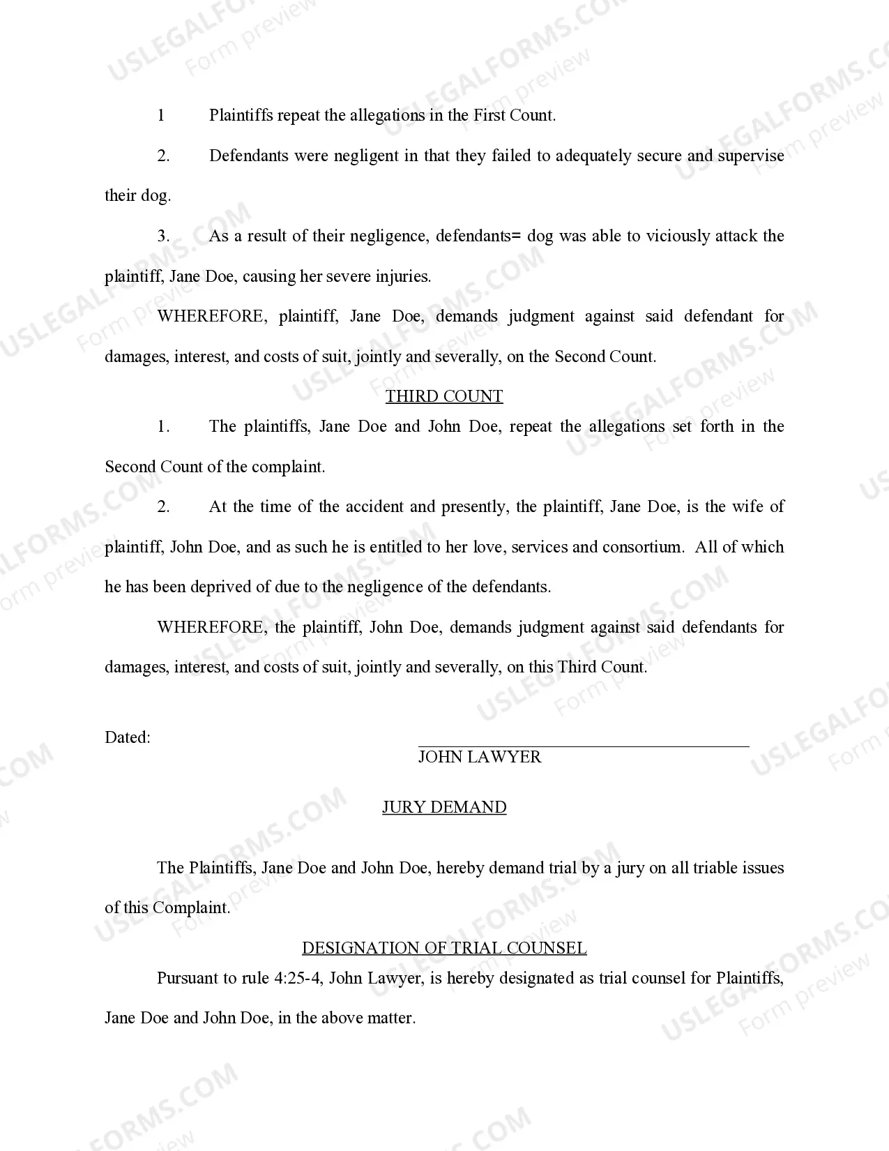 Preview Complaint Personal Injury Dog Bite