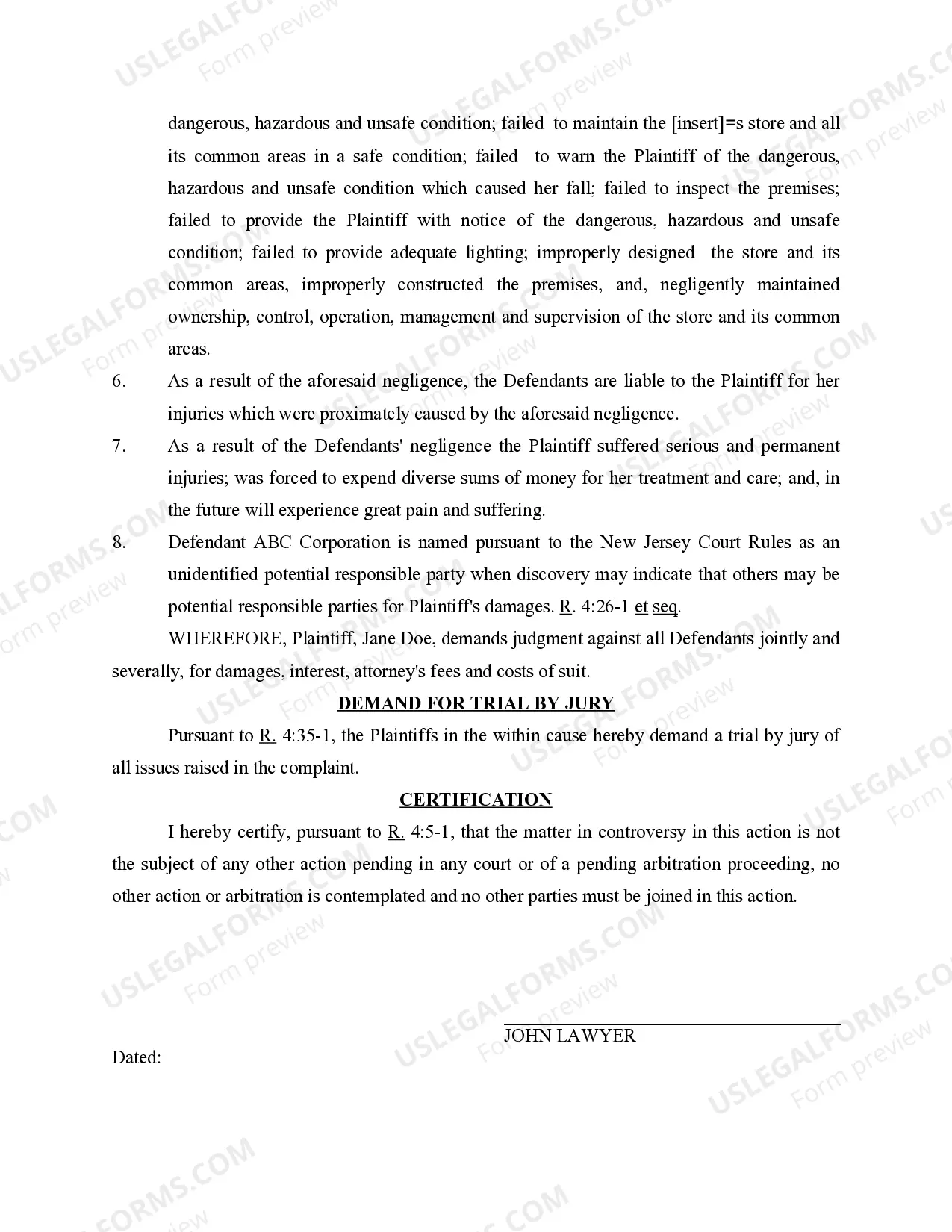 Preview Complaint Slip and Fall at Supermarket