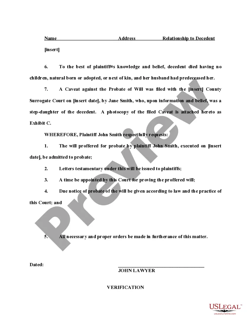 Preview Complaint to Admit Will to Probate