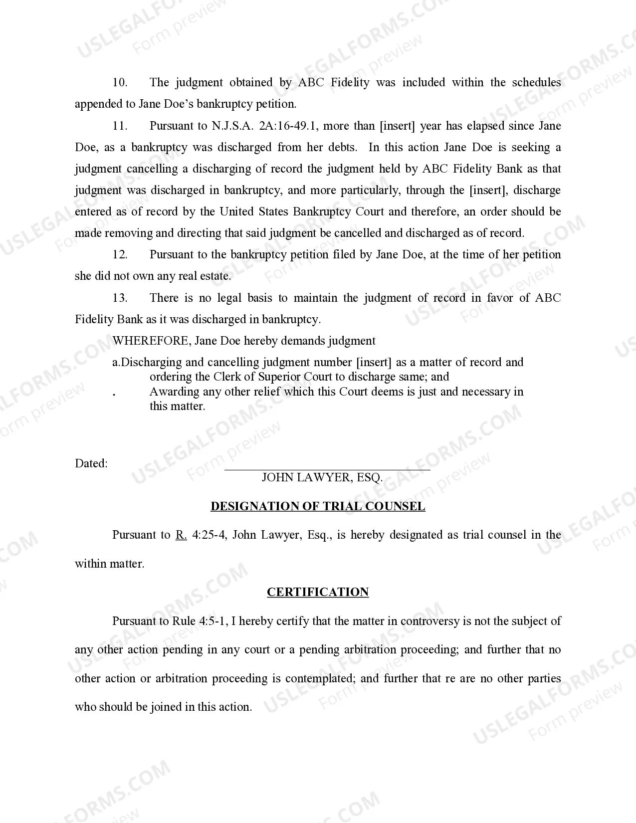 Preview Complaint to Discharge Existing Mortgage