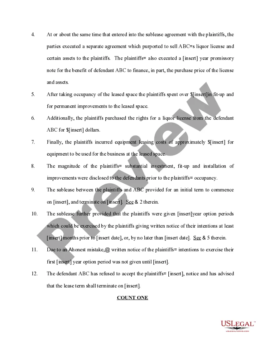 Preview Complaint to Enforce Option to Extend Lease