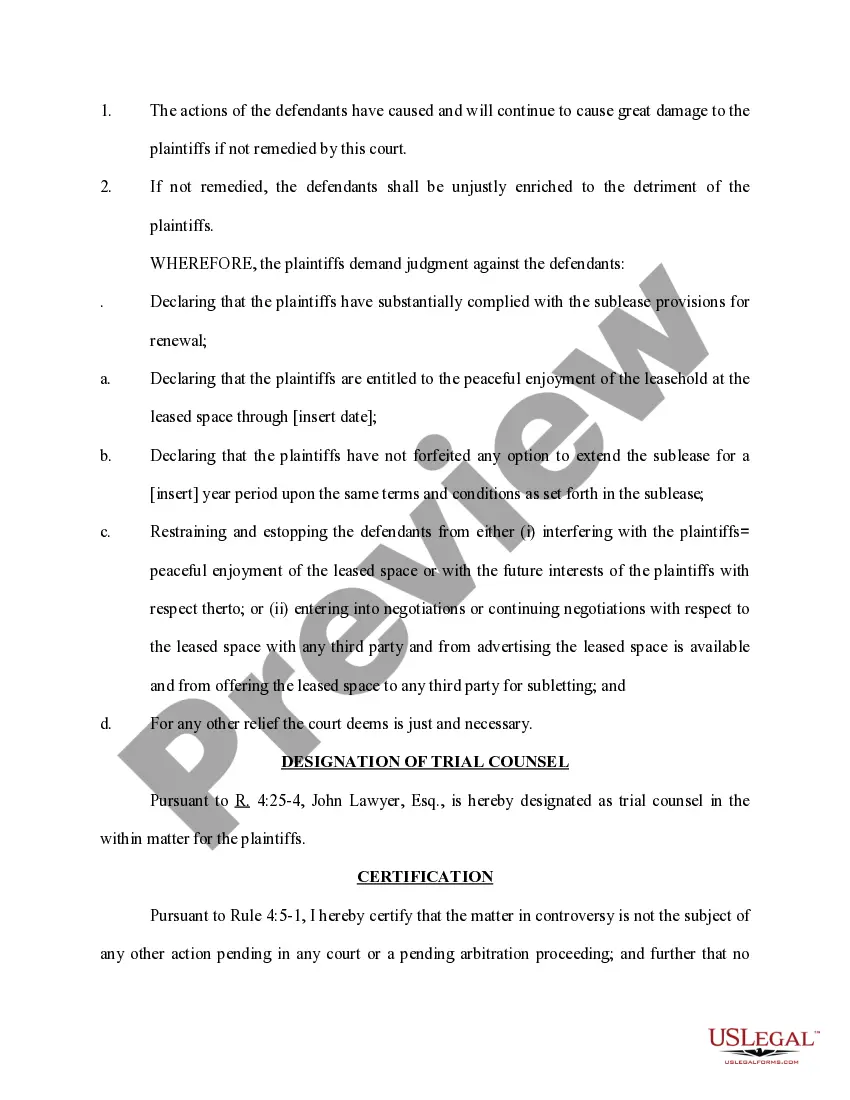 Preview Complaint to Enforce Option to Extend Lease