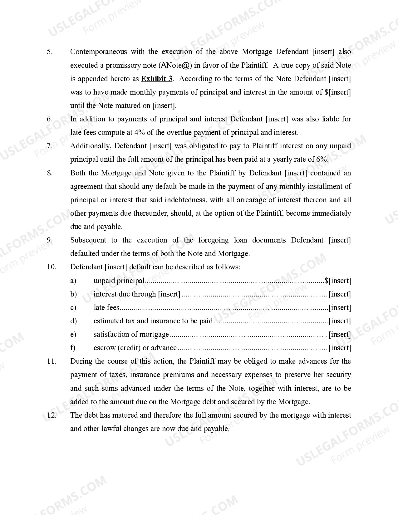 Preview Complaint to Foreclose Residential Mortgage