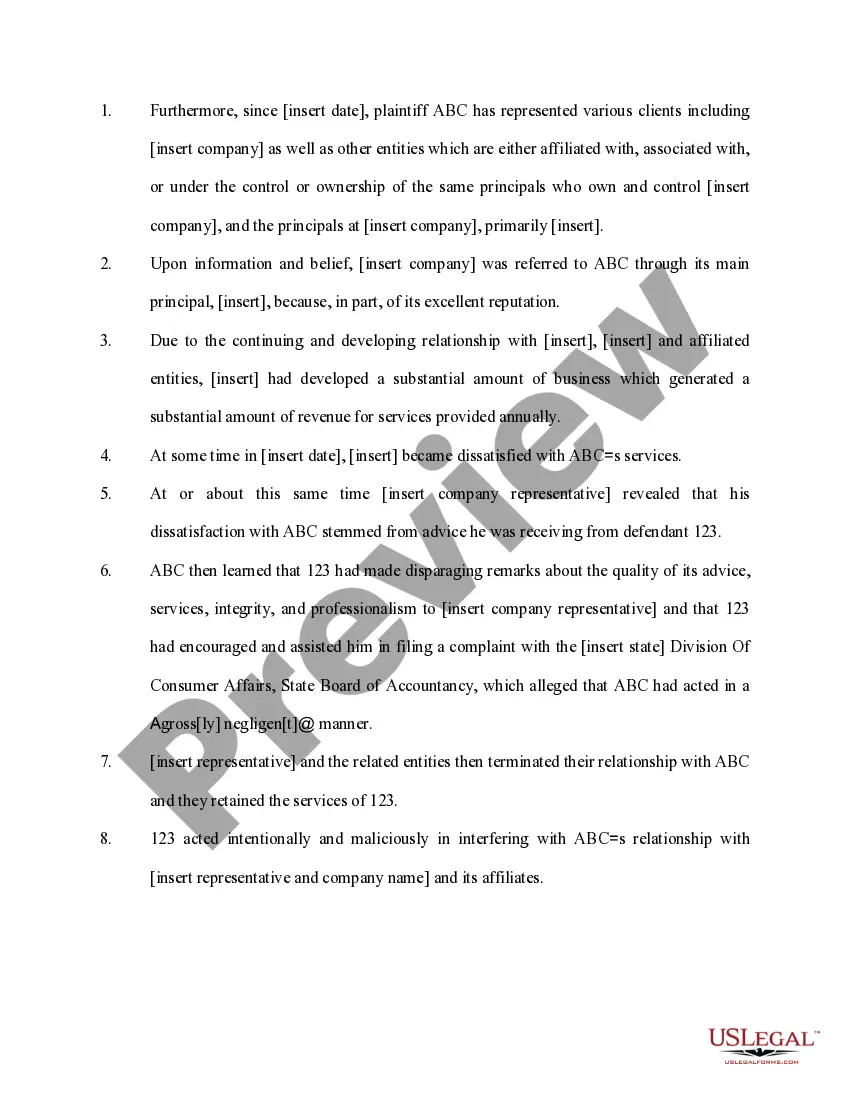 Preview Complaint Tortious Interference with Contract Relations