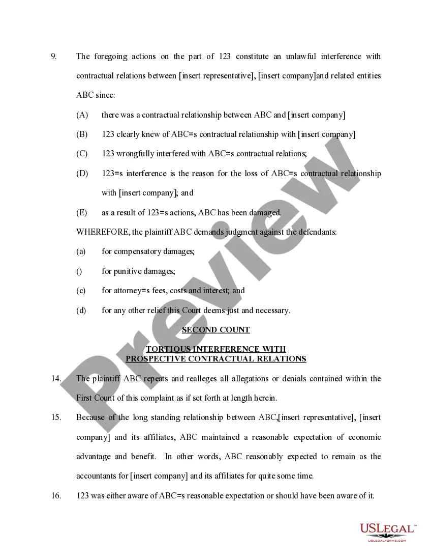 Preview Complaint Tortious Interference with Contract Relations