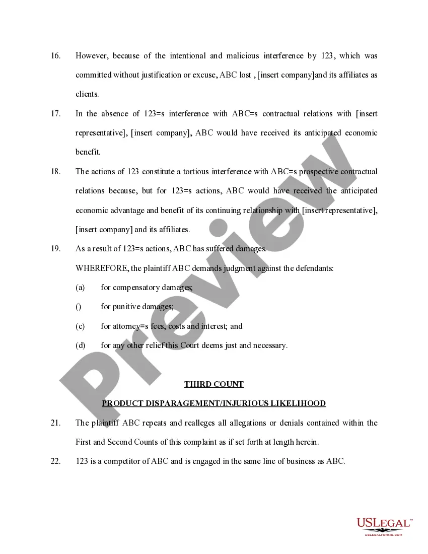 Preview Complaint Tortious Interference with Contract Relations