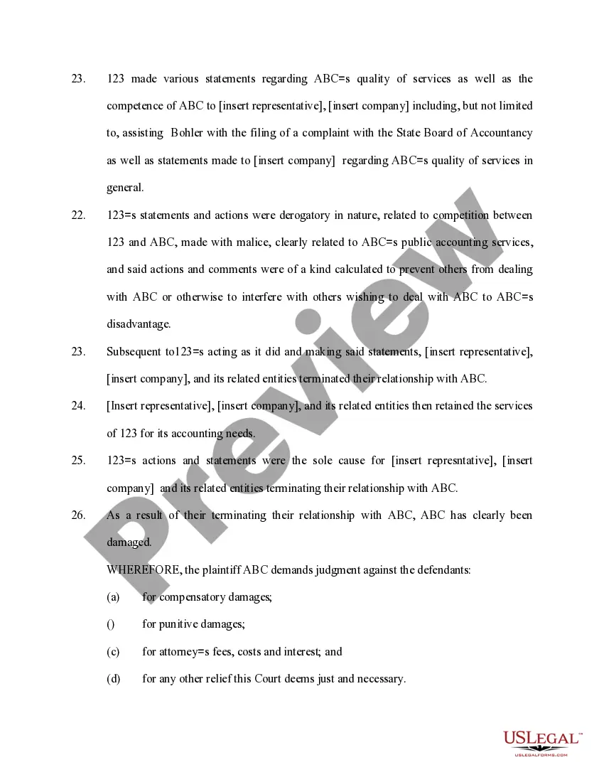 Preview Complaint Tortious Interference with Contract Relations