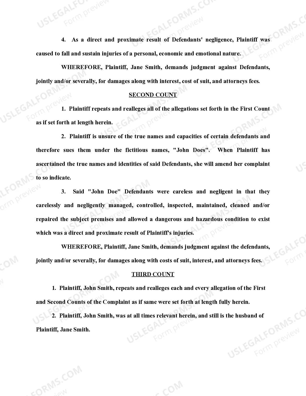 Preview Complaint for Negligence and Demand for Trial by Jury