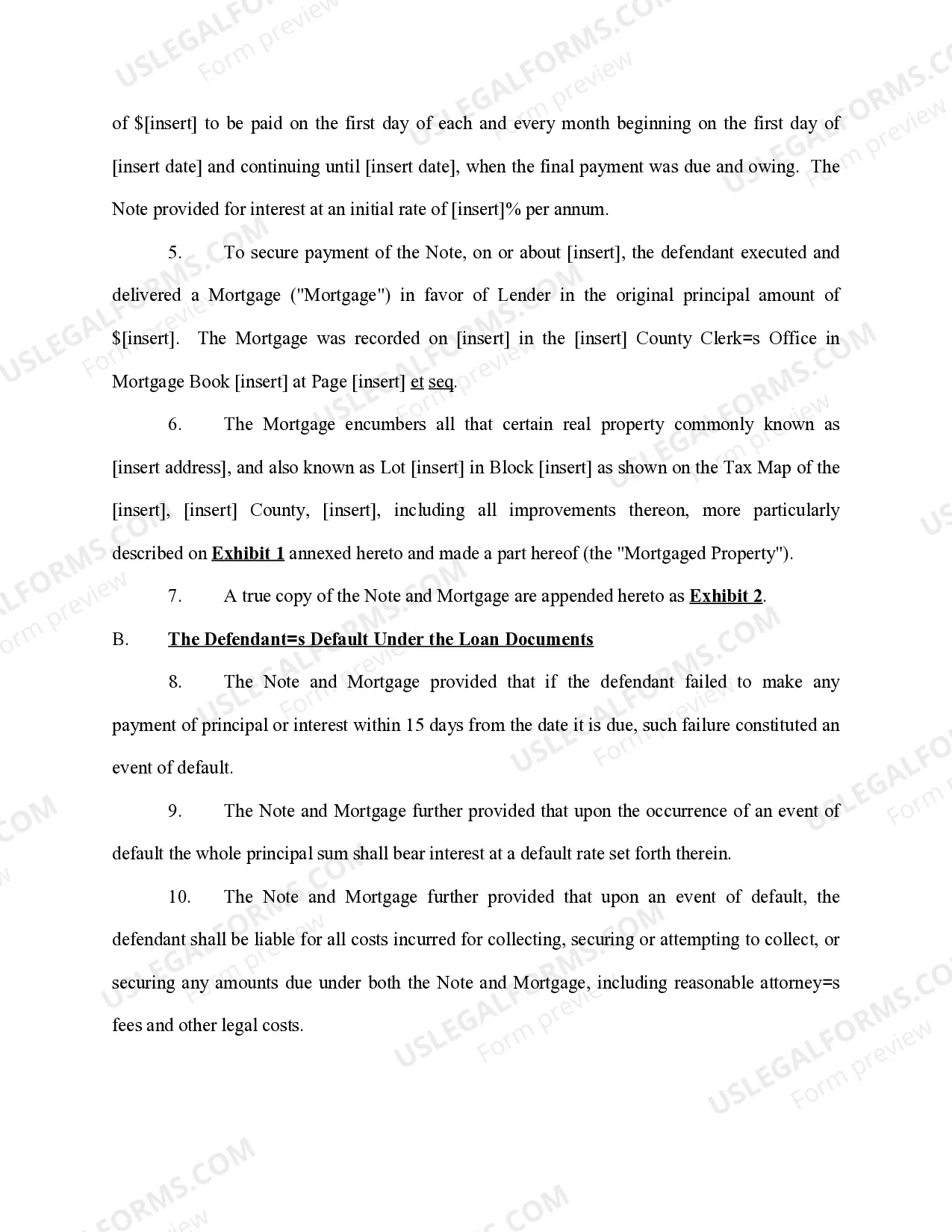 Preview Complaint for Foreclosure Commercial