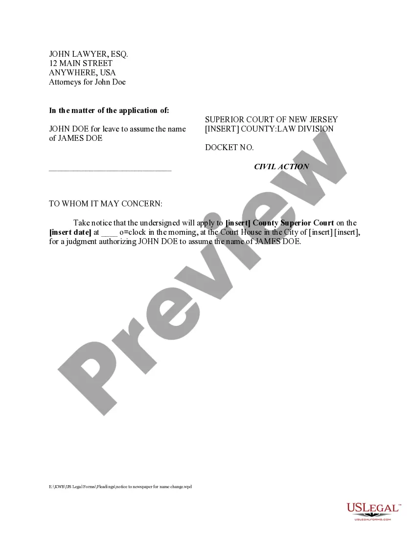 Preview Notice to Newspaper for Name Change Application