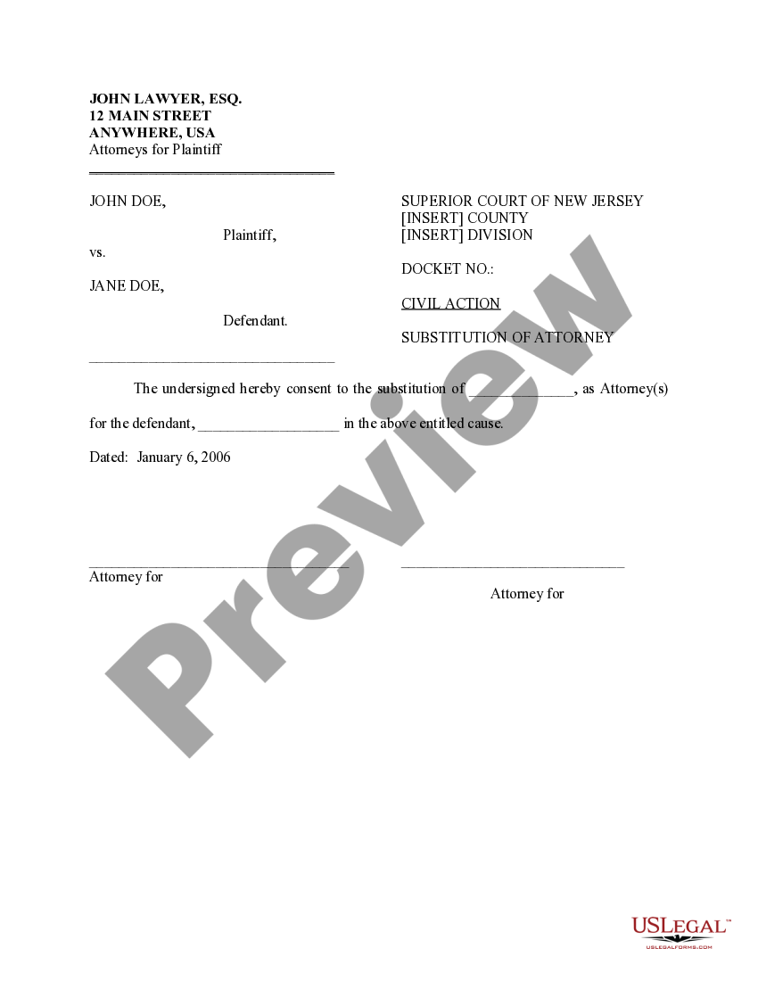 New Jersey Substitution of Attorney Substitution Of Attorney Form Nj