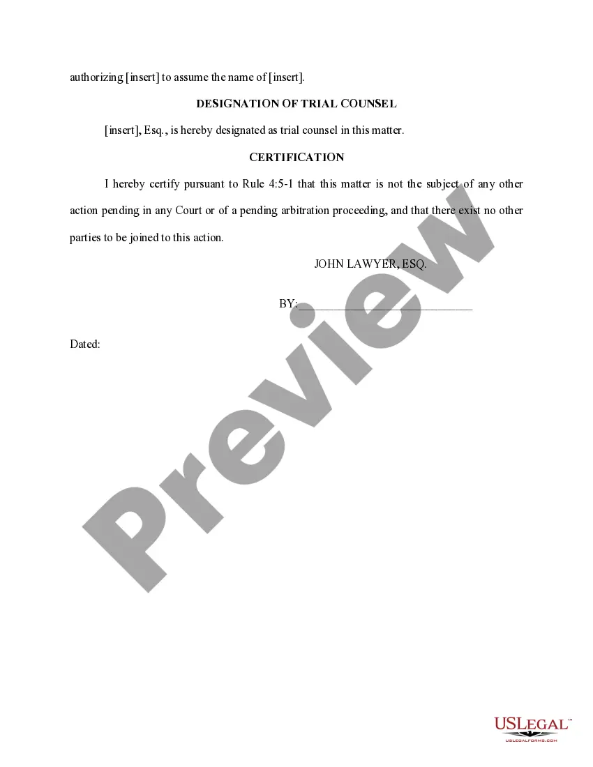 Preview Verified Complaint for Name Change Application