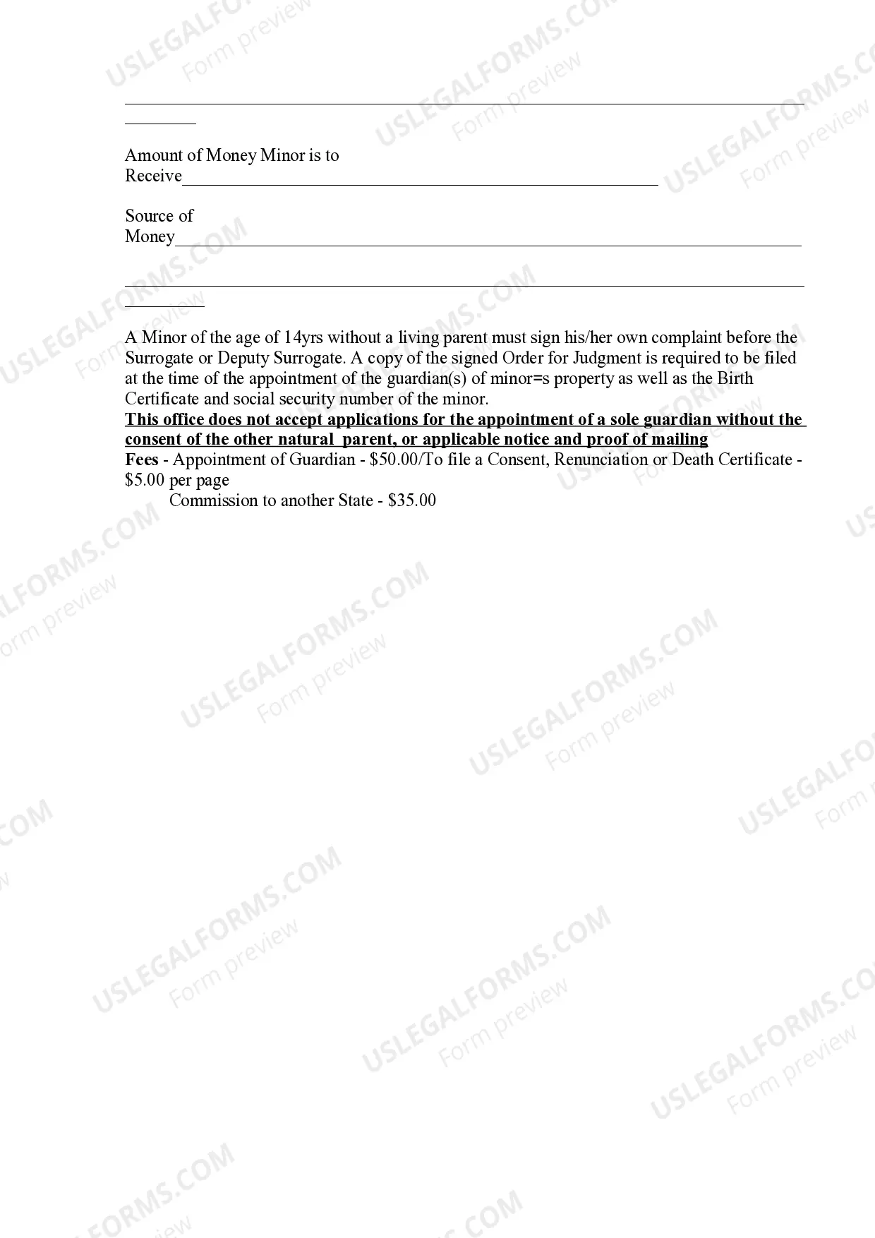 Preview Guardianship Information Sheet for Ocean County