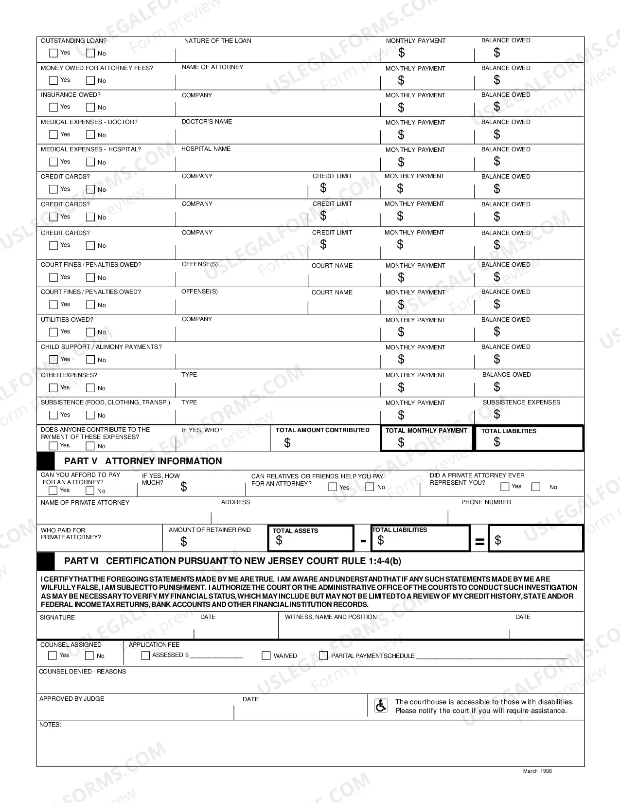 Preview Financial Questionnaire To Establish Indigency - Municipal Courts