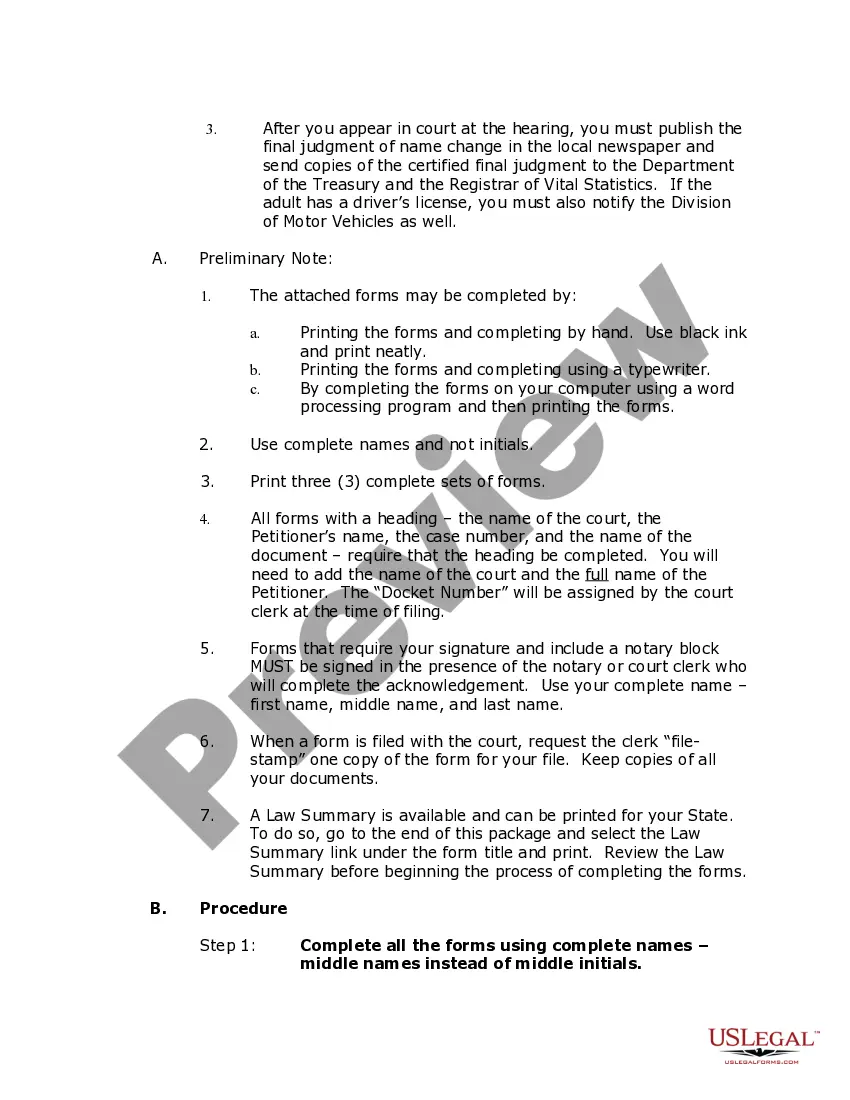 Preview New Jersey Name Change Instructions and Forms Package for an Adult