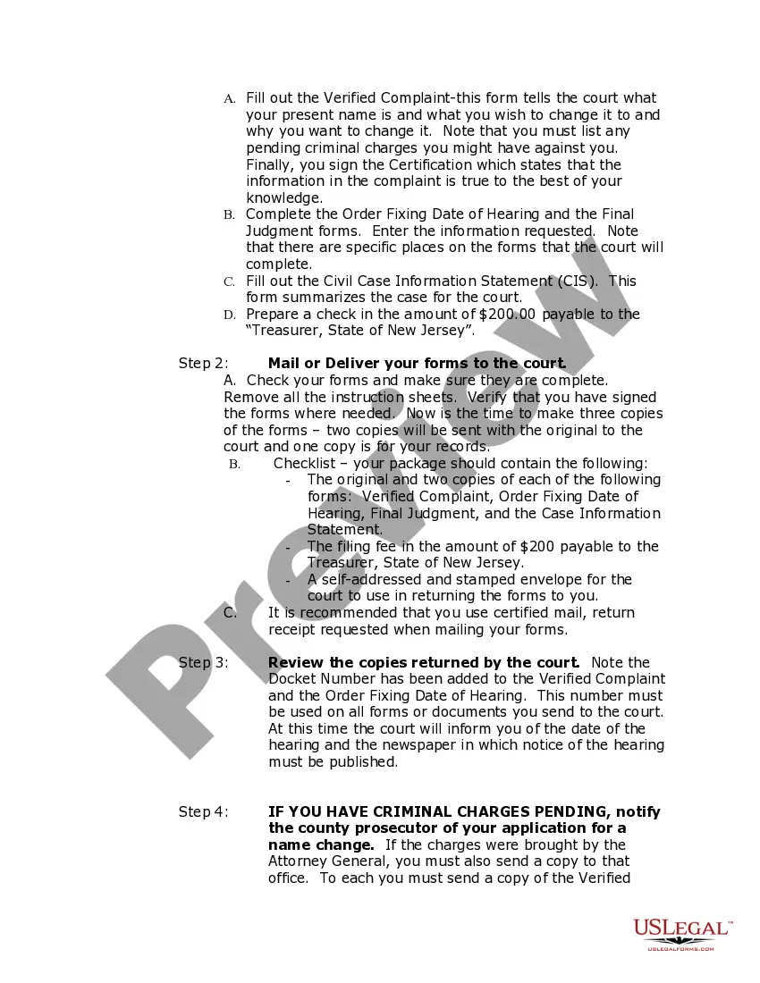 Preview New Jersey Name Change Instructions and Forms Package for an Adult