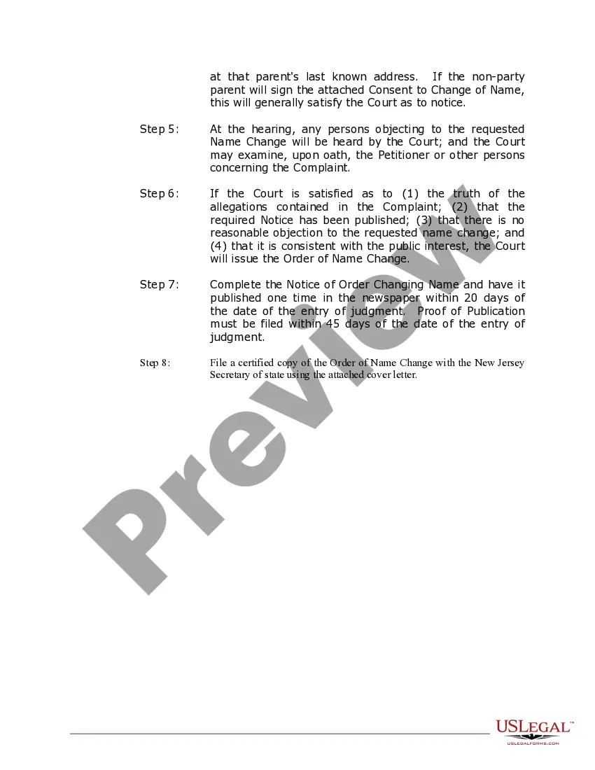 Preview New Jersey Name Change Instructions and Forms Package for a Minor