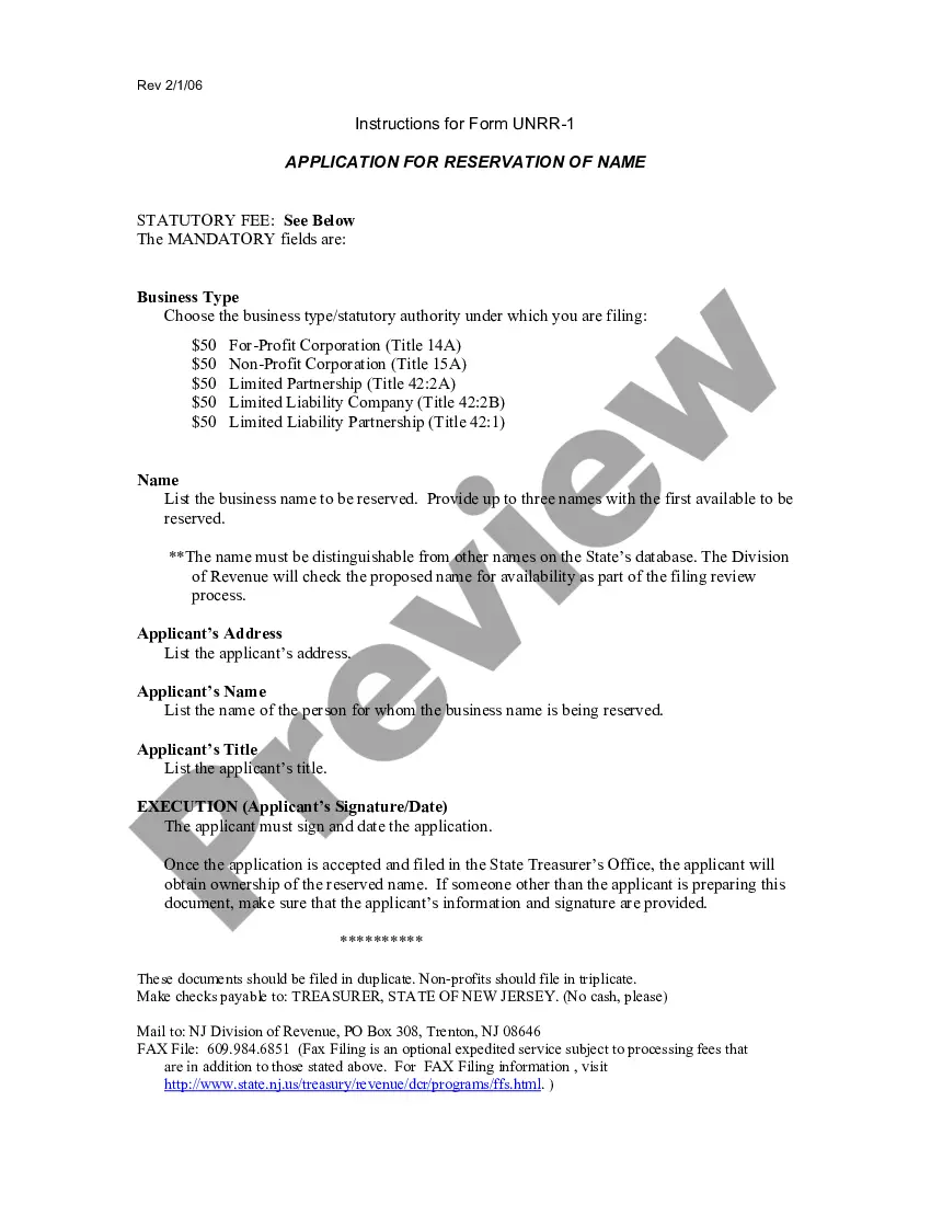 Preview Application of Name Reservation