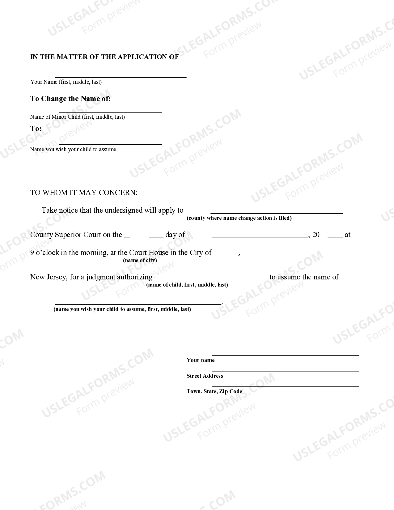 New Jersey Newspaper Notice Minor, Family Name Change US Legal Forms