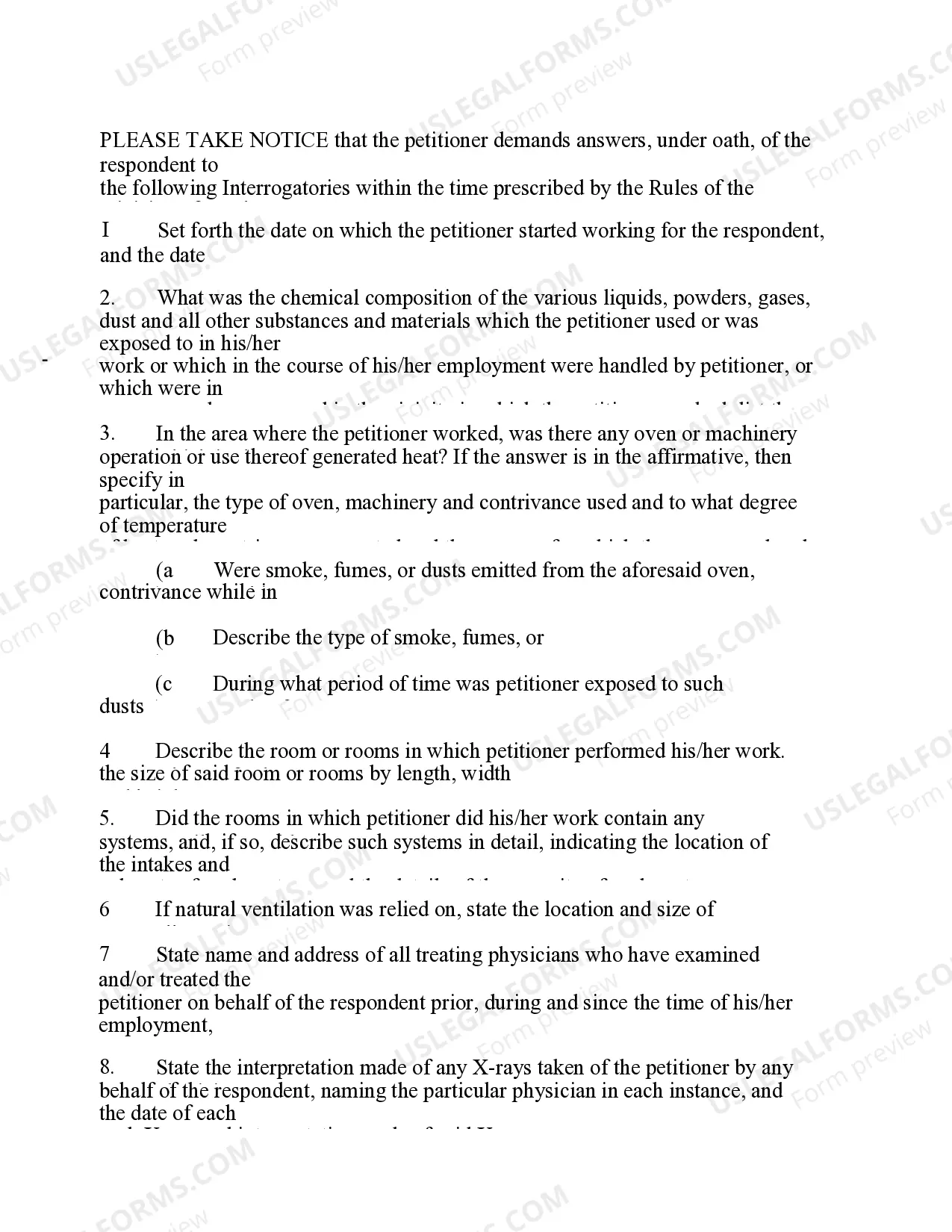 Preview Occupational Interrogatories for Workers' Compensation