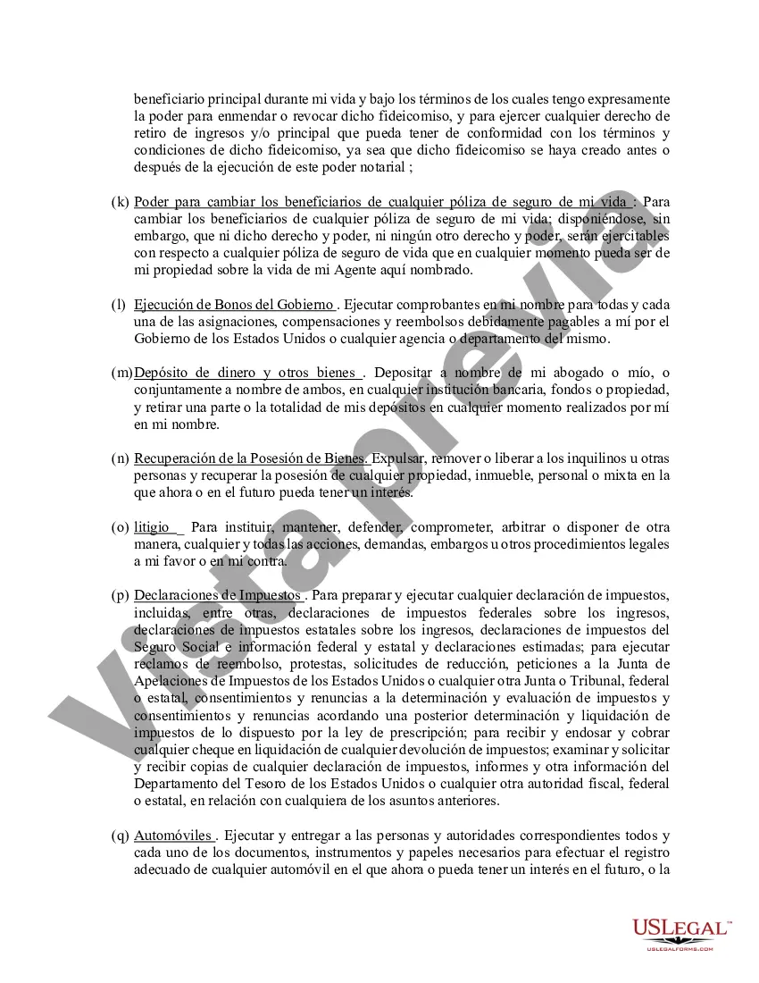 Preview Poder general duradero para la propiedad y las finanzas o efectivo financiero en caso de incapacidad