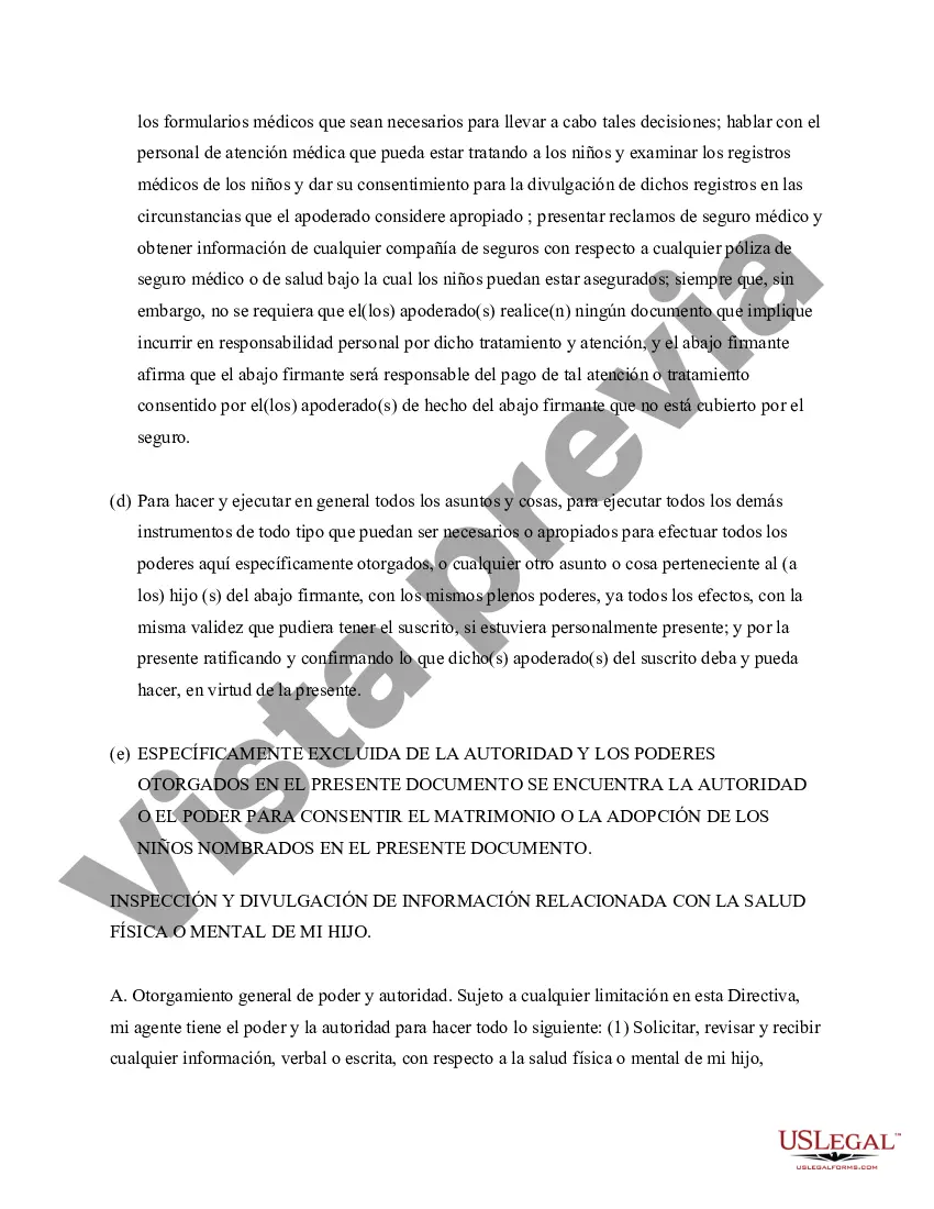 Preview Poder General para el Cuidado y Custodia del Hijo o Hijos