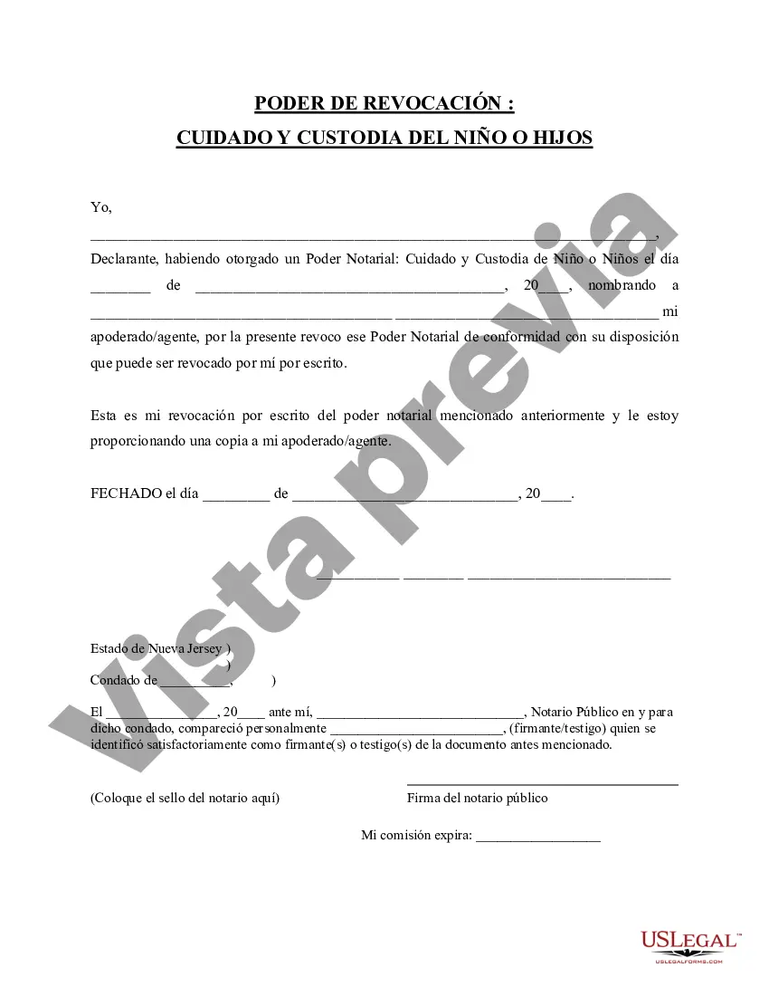 Preview Revocación del poder notarial para el cuidado de un niño o niños