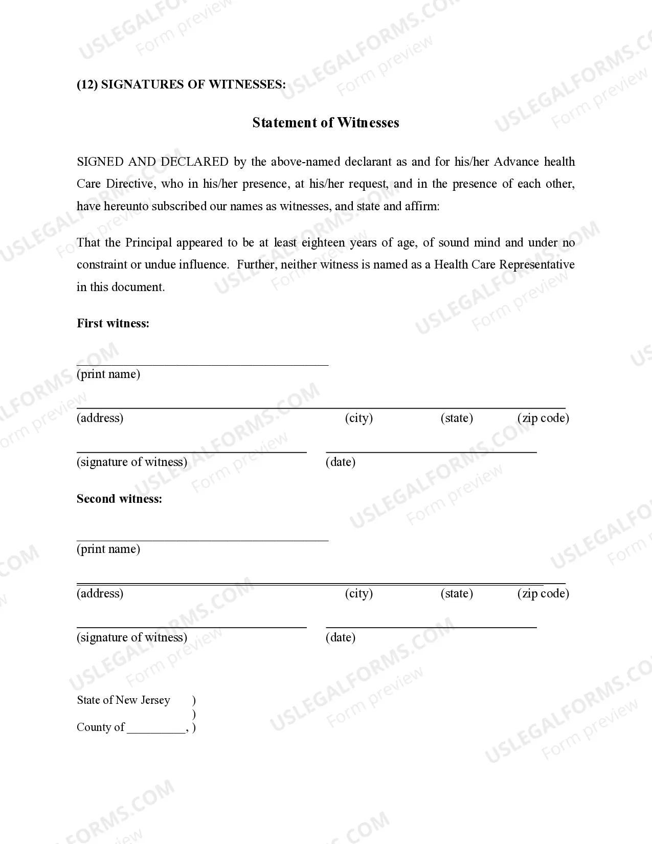 Preview Health Care Directive including Living Will