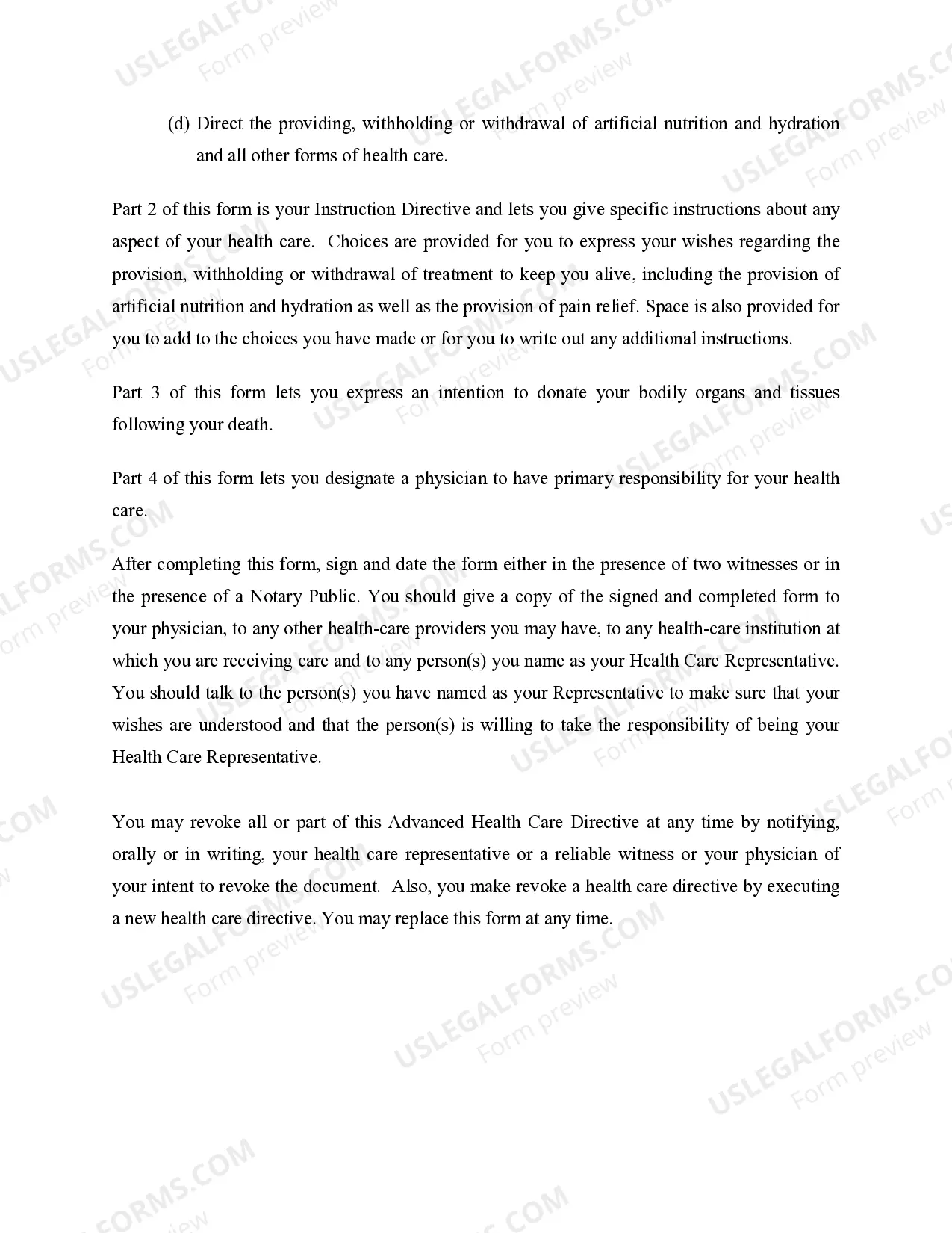 Preview Health Care Directive including Living Will